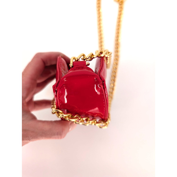 Anthropologie Glossy Red Patent Leather Lips Chain Strap Mini Handbag Retro Glam - Picture 6 of 14